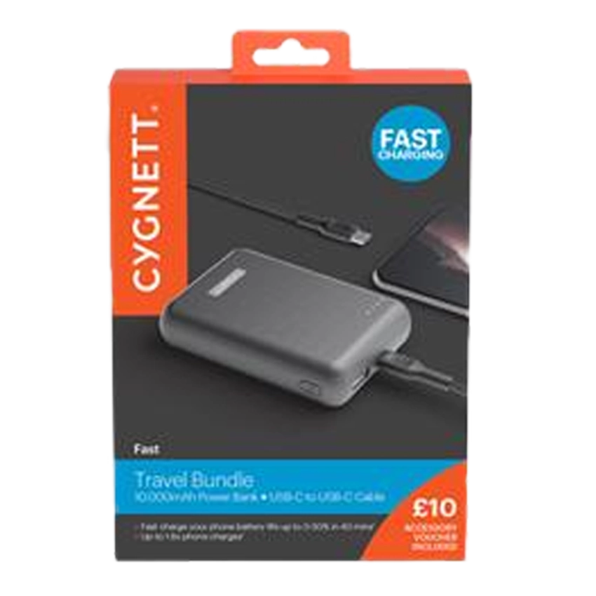 Cygnett Fast Charging travel bundle 10000mAh Power Bank Cable USB-C a Lightning Negro