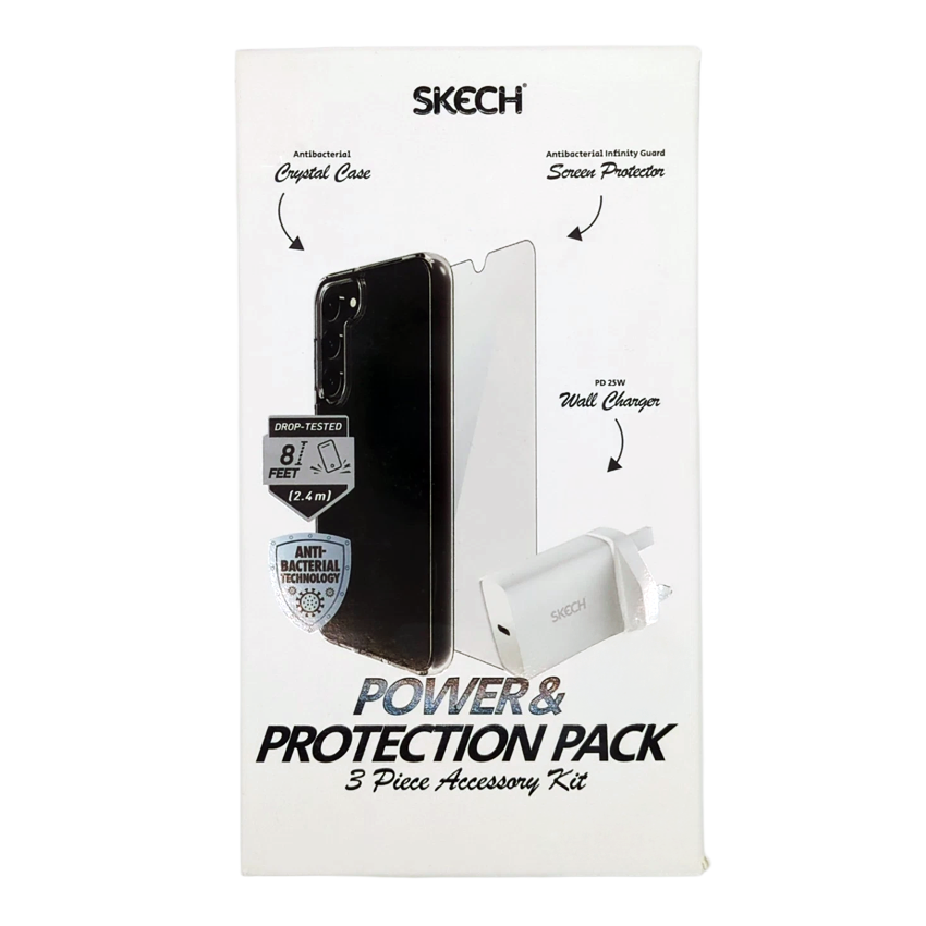 SKECH IPH 14   Bundle Pack Clear Case + Screen Protector + 20W PD 3 PIN Charger